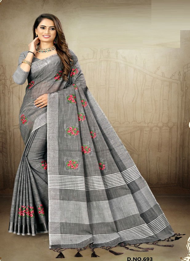 Style Well Maahi  New Exclusive Embroidery on Linen Patta Sarees Collection